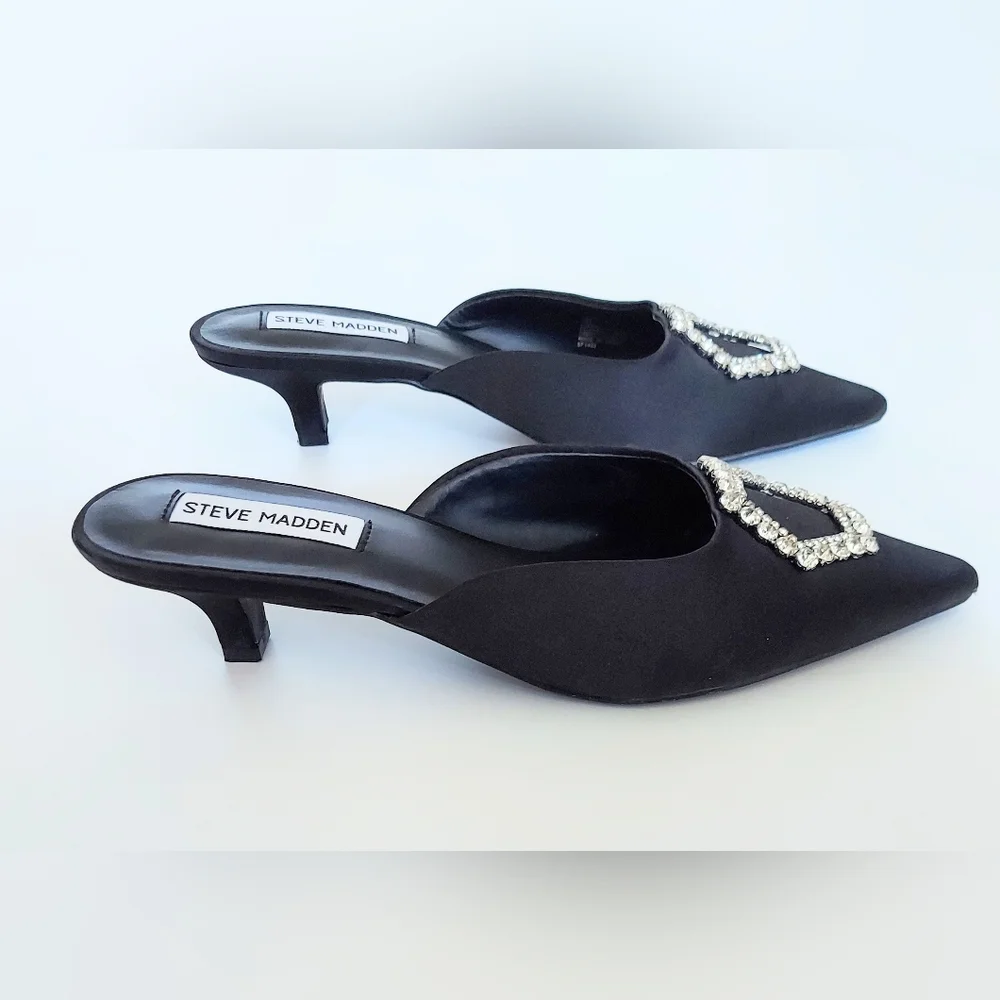 Steve Madden Black Kees Rhinestone Embellished Kitten Heels Womens Size 7M